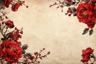 复古红牡丹花卉背景图