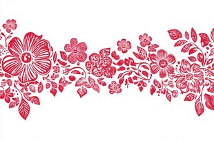 红色花卉图案精美花边