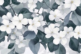白色花卉绿叶背景图案