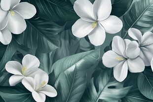 白色花朵与绿叶图案背景
