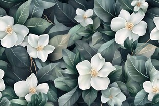 白色花卉绿叶背景图案