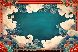 中式古典云纹海浪边框背景
