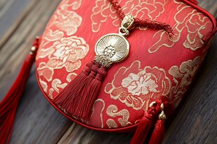 中式红色牡丹纹香囊