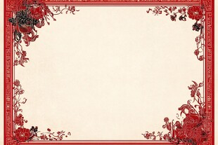 中式红底花卉边框背景图