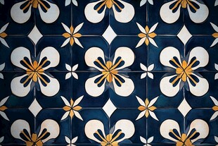 蓝白黄花纹瓷砖图案