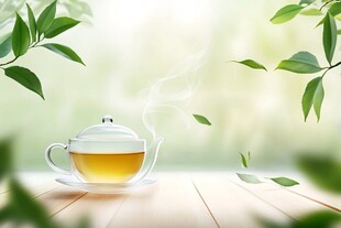 玻璃茶杯中的袅袅茶香