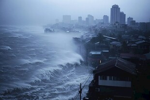 狂风巨浪侵袭沿海城市