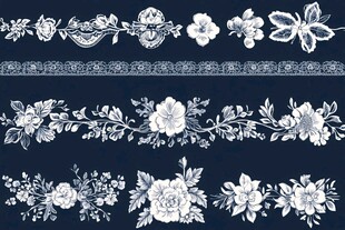 蓝底白色花卉花边图案