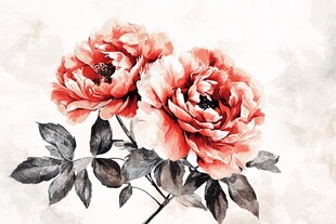 两朵娇艳盛开的水彩牡丹花