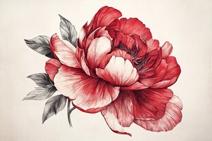 手绘红牡丹花卉插画