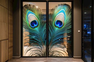 孔雀羽艺术玻璃双开门