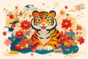 萌虎贺春 繁花相伴