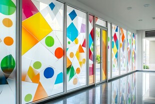 多彩几何图案装饰的明亮空间