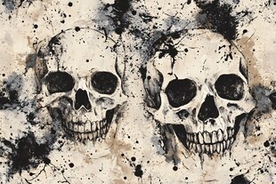 双骷髅水墨风抽象图案