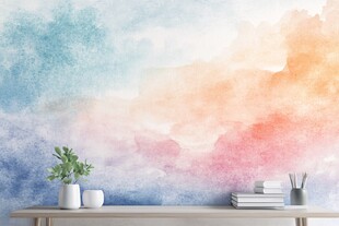 梦幻水彩风背景的室内一角
