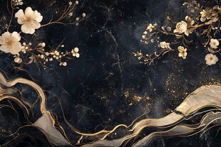 黑金大理石花卉中式背景图