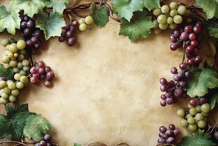 葡萄绿叶装饰的古朴背景