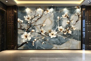 玉兰花大理石背景墙装饰
