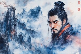 水墨古风侠客立云雾山间