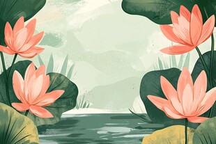 夏日荷塘清新荷花风景图