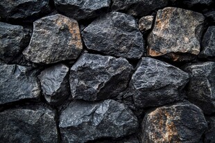 黑色石块垒砌的坚固石墙