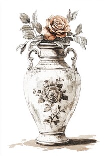 复古花瓶插着娇艳玫瑰