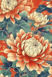 复古风菊花花卉图案