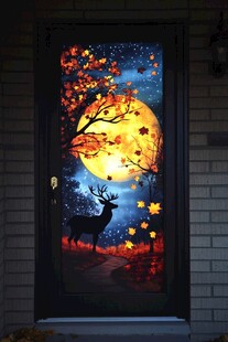 梦幻秋夜鹿影门贴画