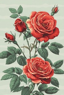 复古风艳丽红玫瑰插画