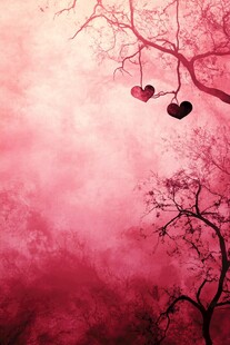 梦幻粉调爱心挂树背景图