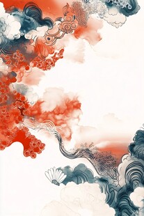 中式水墨云纹花卉背景图