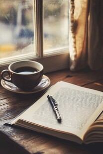 窗边咖啡伴书的惬意时光