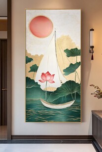 中式帆船荷景装饰画