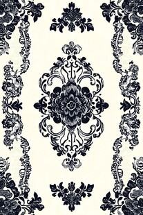 古典蓝白花卉对称装饰图案