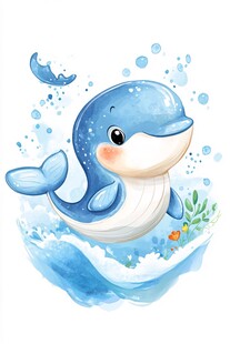 可爱小蓝鲸畅游蓝色海洋