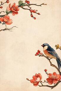 枝头鹊影 繁花相伴