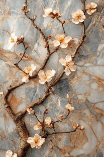 大理石上的绽放梅花