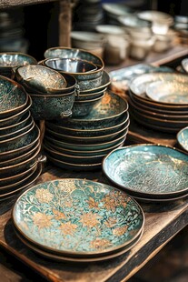 复古精美陶瓷餐具陈列