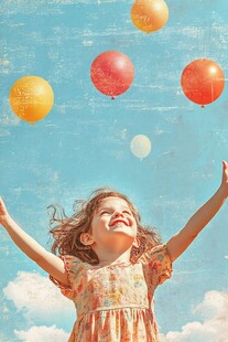 小女孩欢享放飞气球时刻