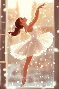 窗边起舞的芭蕾女孩