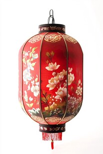 中式手绘花卉红灯笼