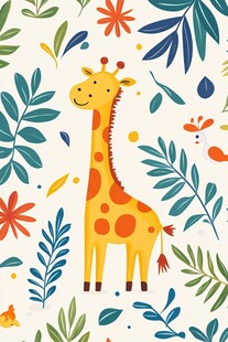 长颈鹿置身多彩植物间