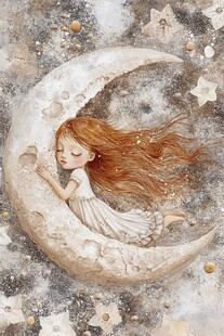 睡在月牙上的梦幻女孩