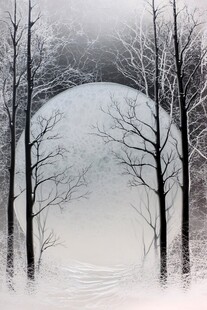 雪夜林间明月景