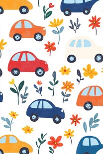 汽车花卉图案的可爱背景