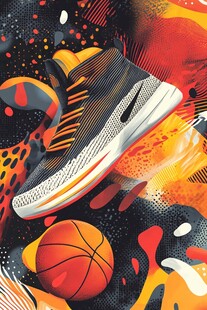 动感篮球鞋与活力篮球画面