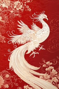 红色背景上的华丽白凤