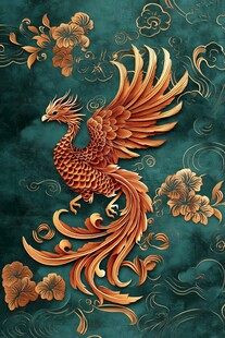 金色凤凰于中式花纹间飞舞