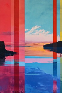 彩色条纹下的梦幻海景