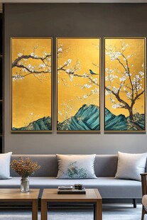 三联中式山水花鸟装饰画